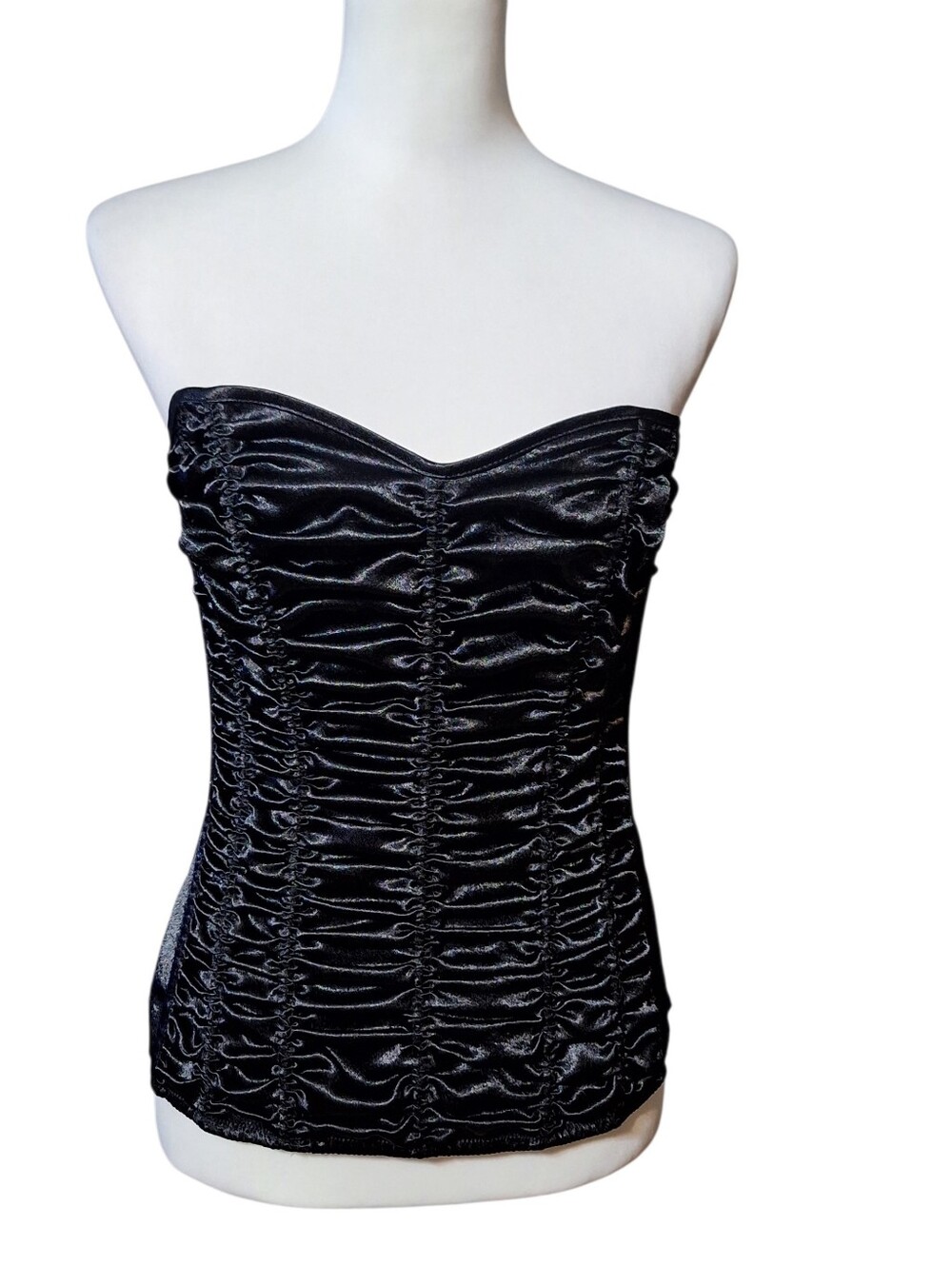Shirley Of Hollywood Sz 36 M Black Satin Corset Top Vtg Whimsigoth Corsetry Goth